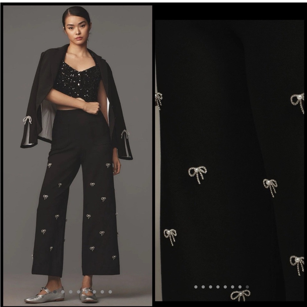 Anthropologie Black Trousers with Silver Bow Accents